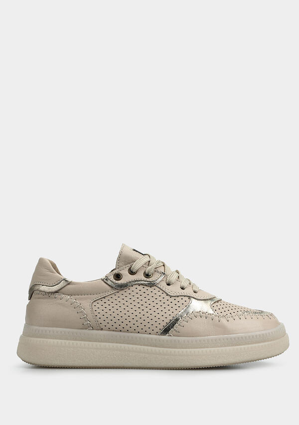 Ekru Deri Kadın Sneaker