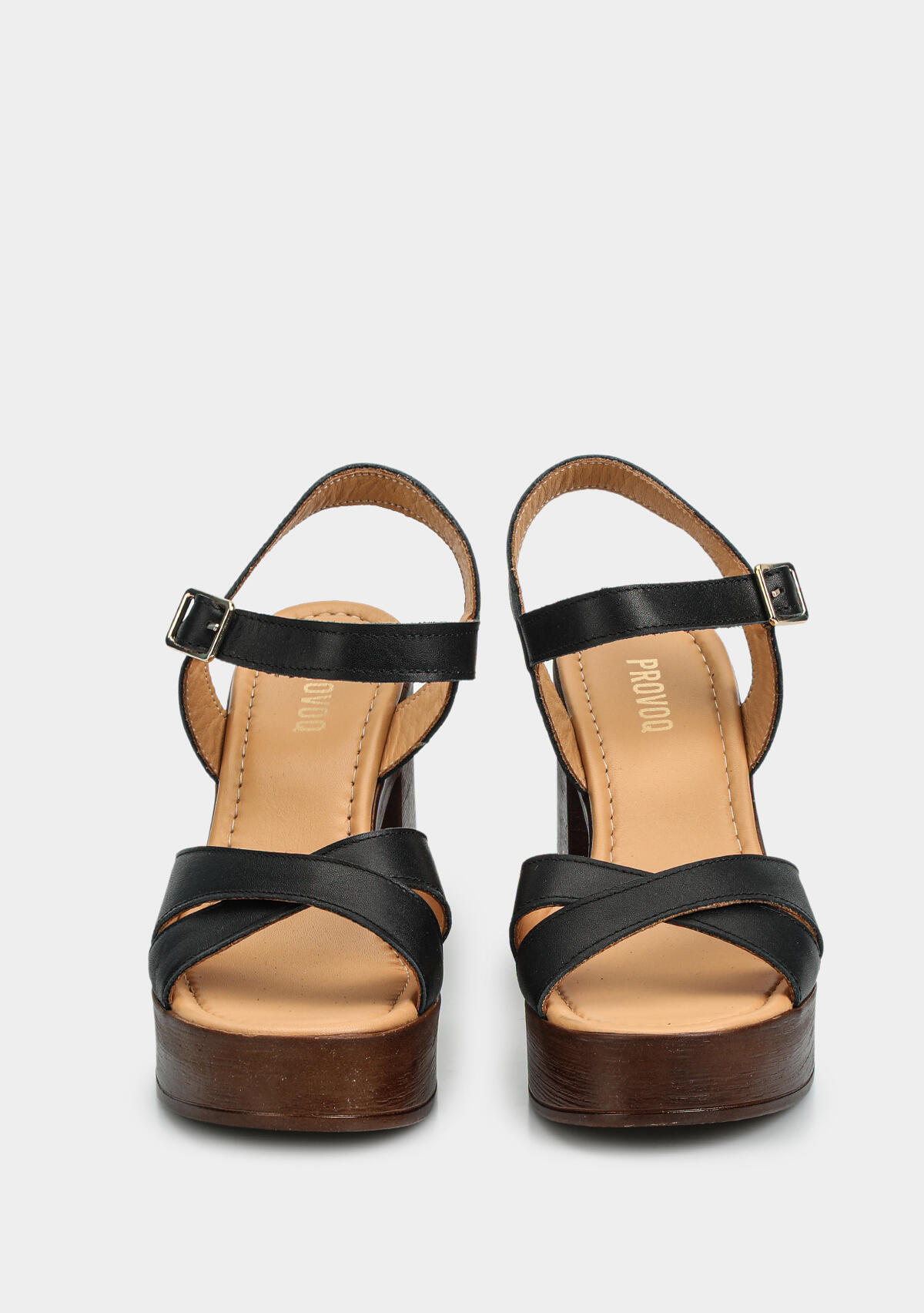 Siyah Deri Kadın Topuklu Sandalet