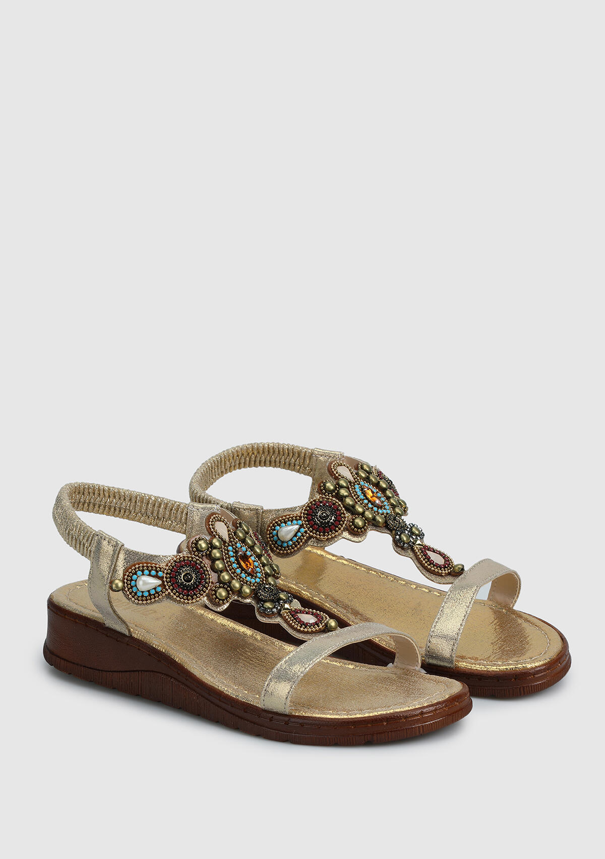 Altın Kadın Düz Sandalet