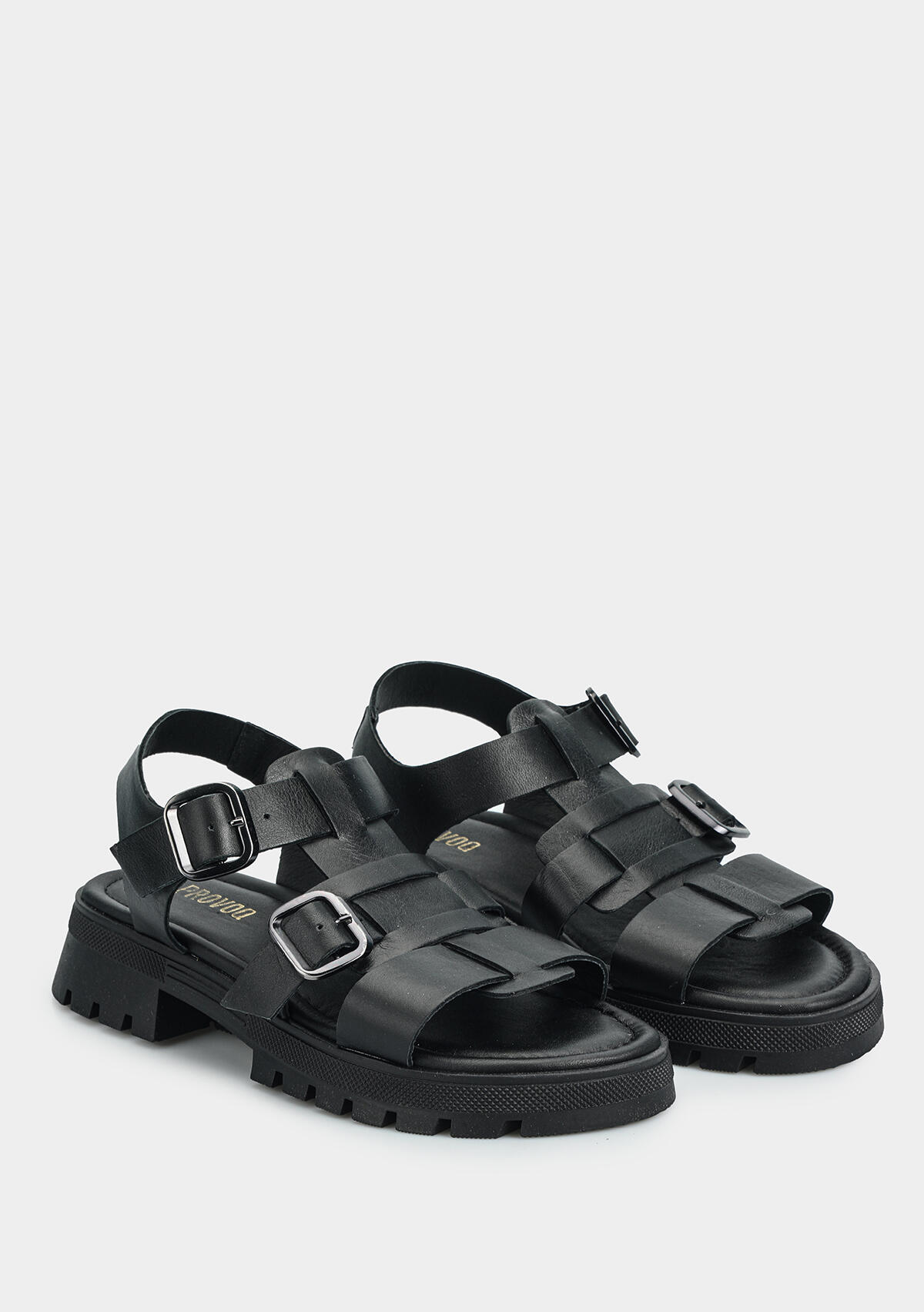 Siyah Deri Kadın Düz Sandalet