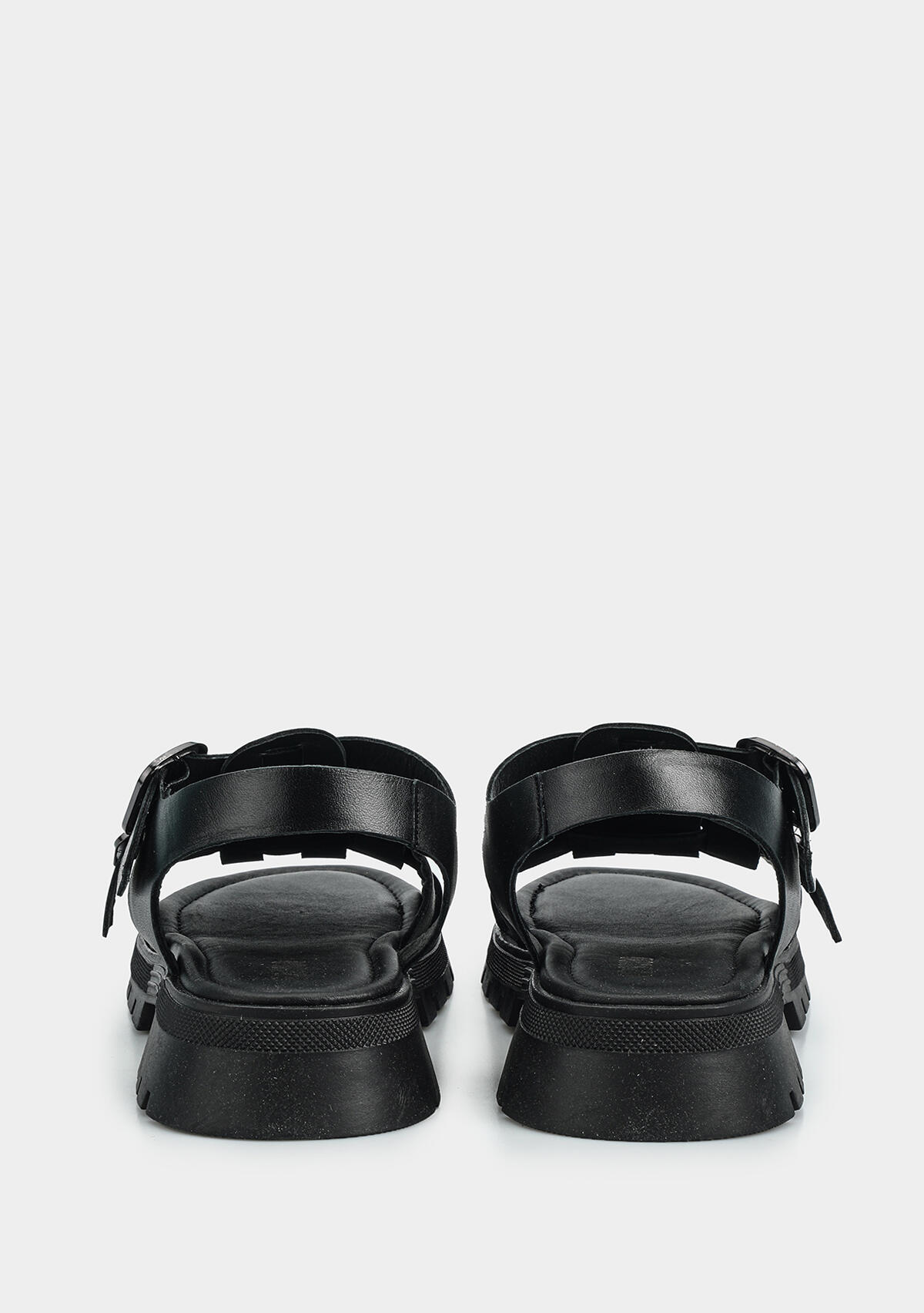 Siyah Deri Kadın Düz Sandalet