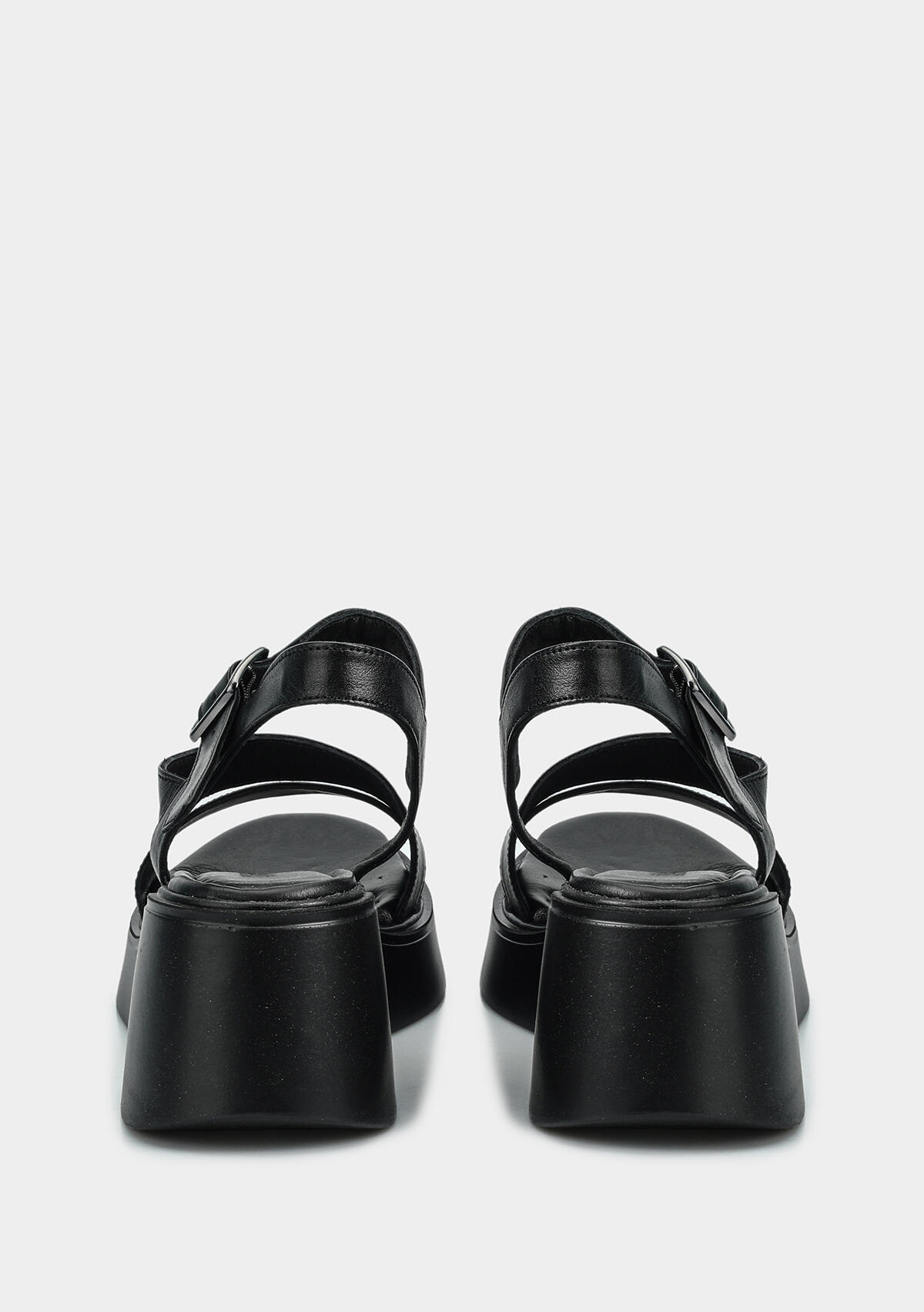 Siyah Deri Kadın Topuklu Sandalet