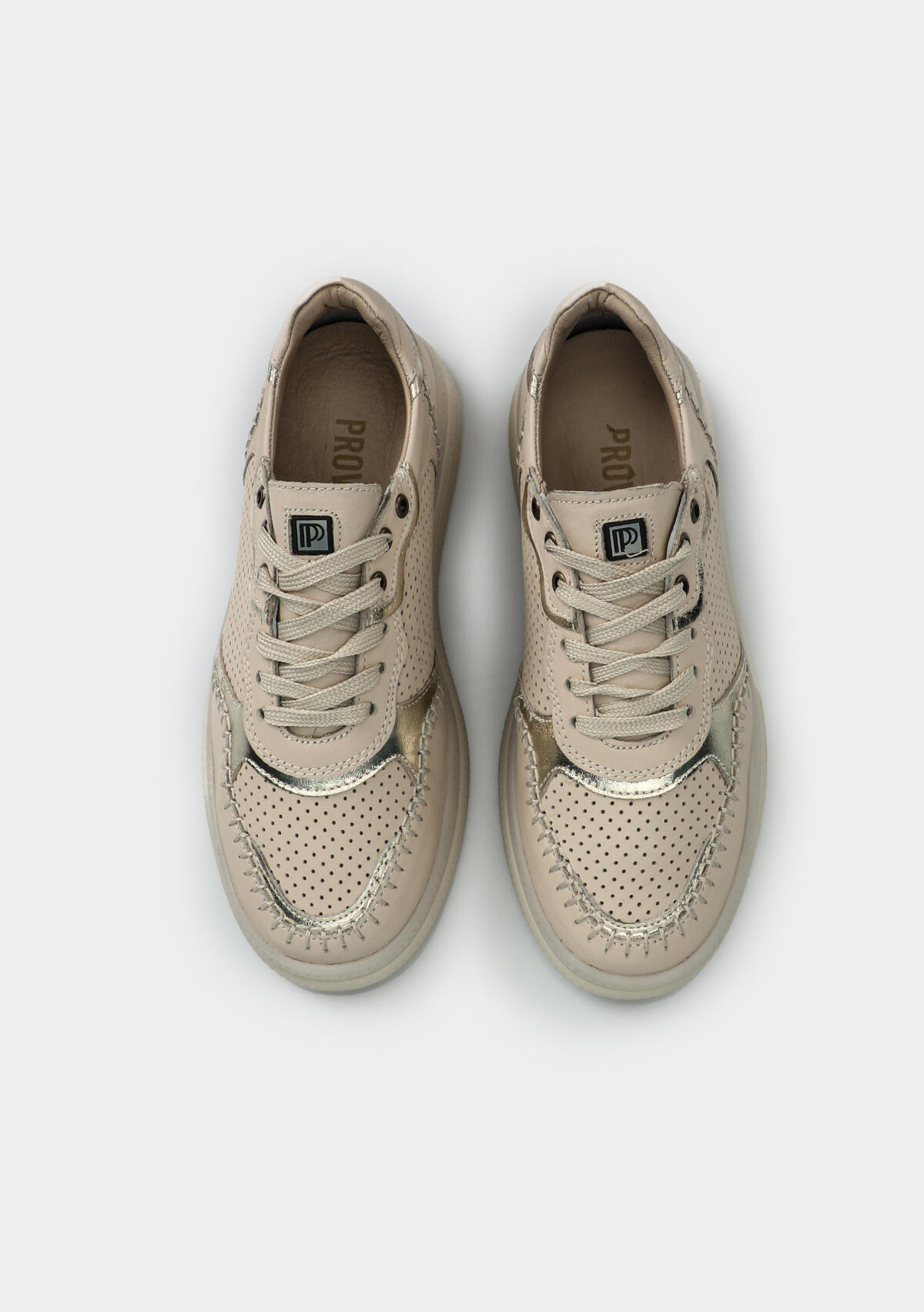 Ekru Deri Kadın Sneaker