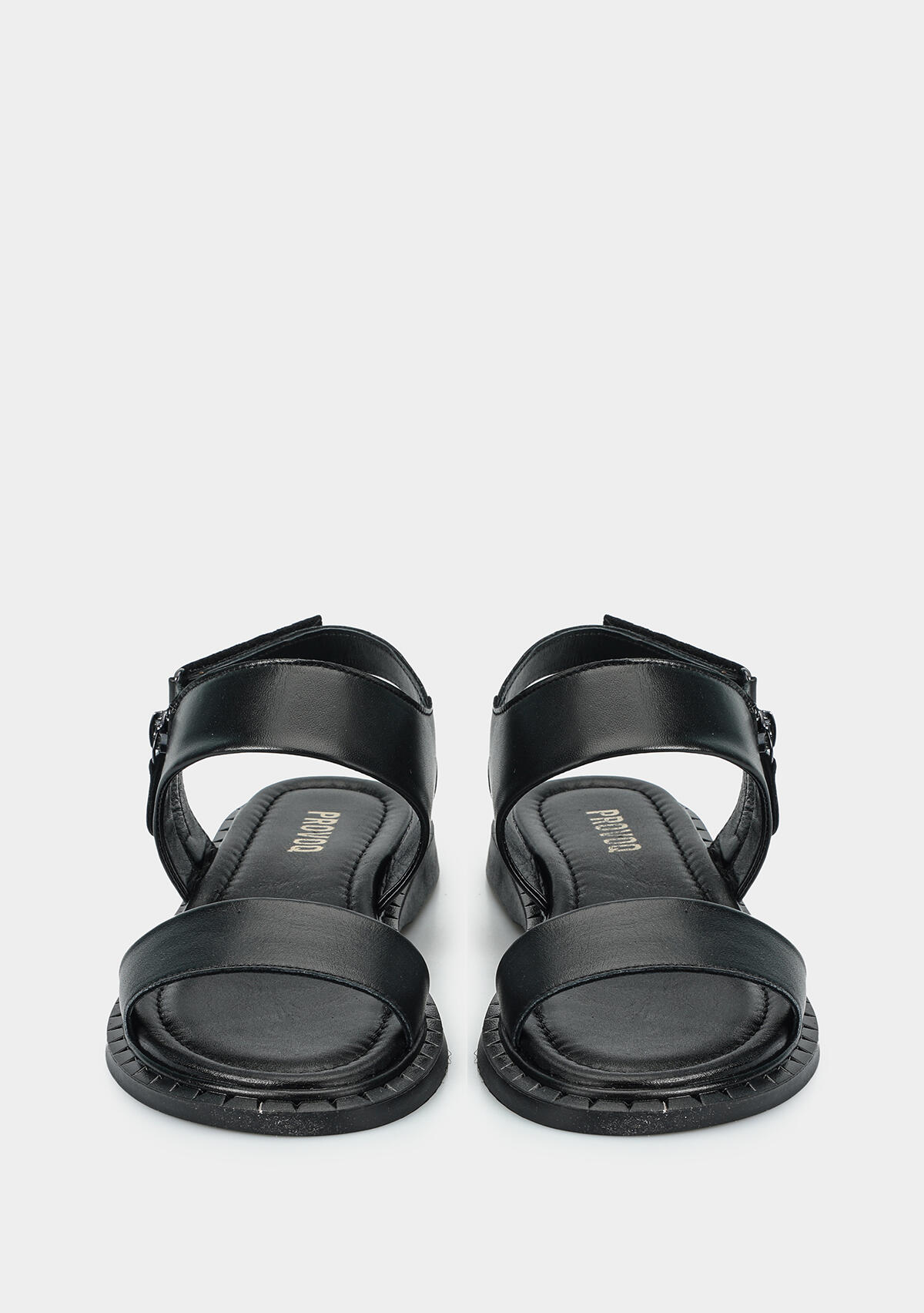 Siyah Deri Kadın Düz Sandalet