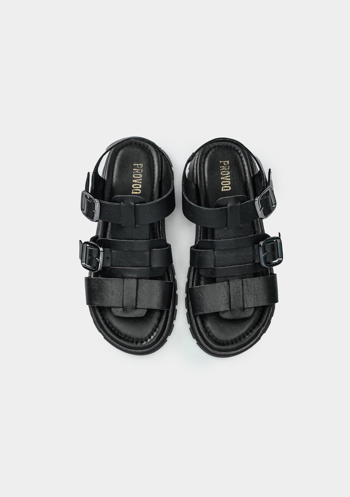 Siyah Deri Kadın Düz Sandalet