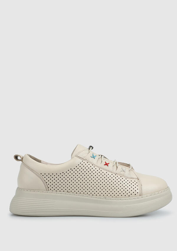 Bej Deri Kadın Sneaker