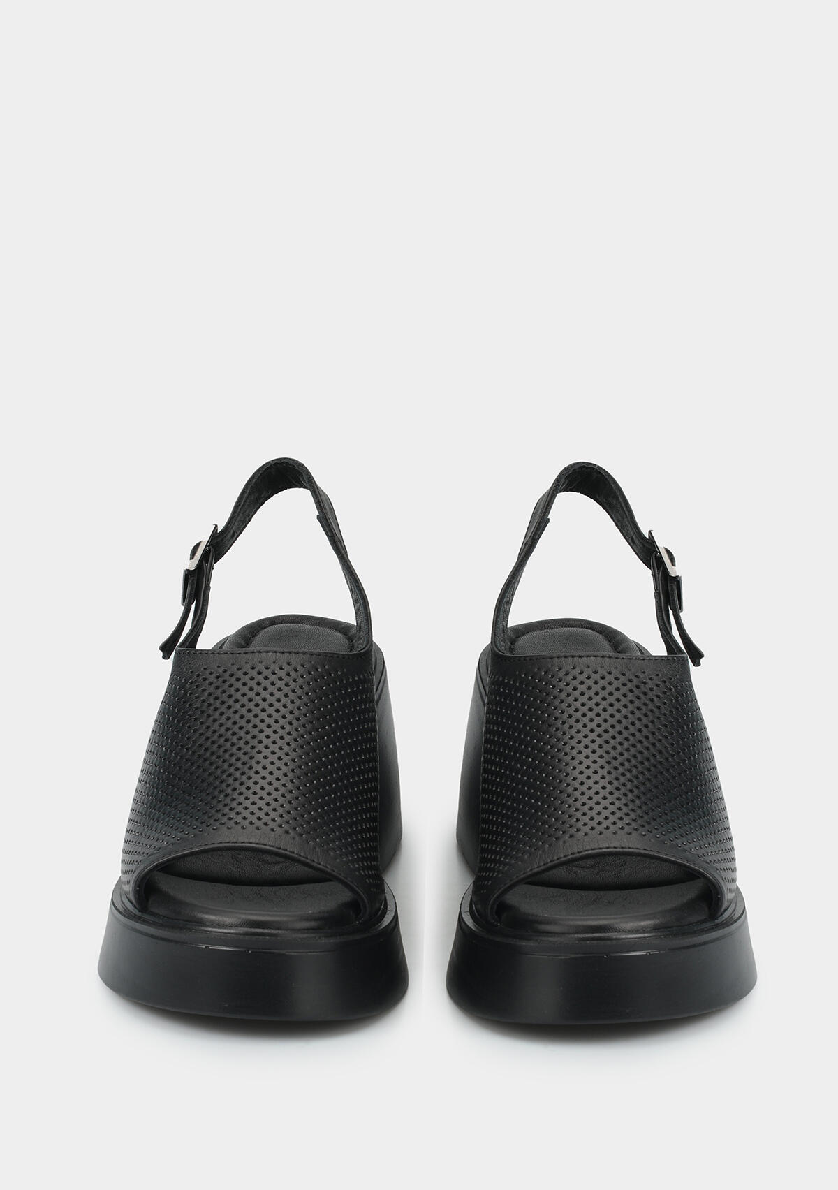 Siyah Deri Kadın Topuklu Sandalet