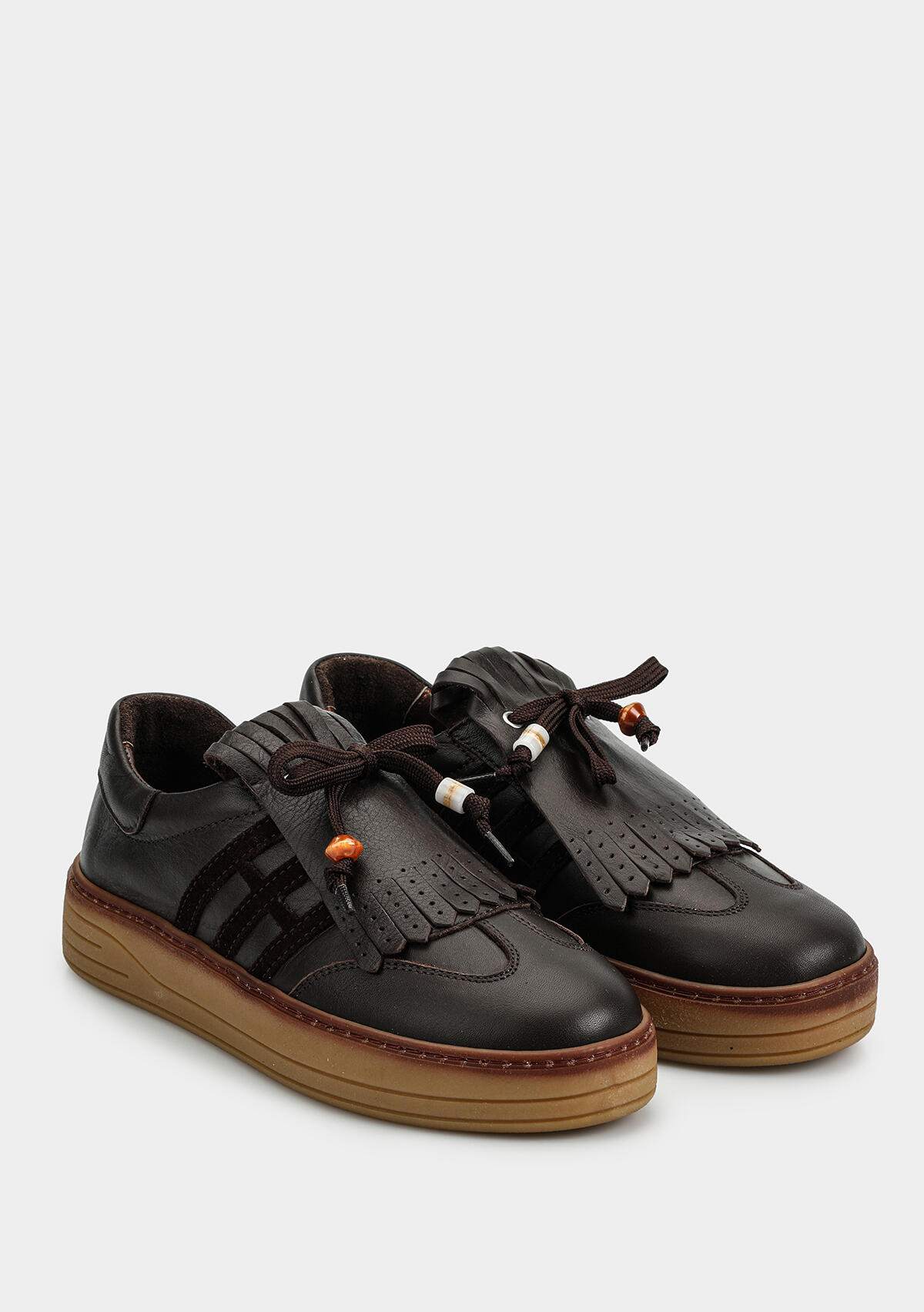 Kahve Deri Kadın Sneaker