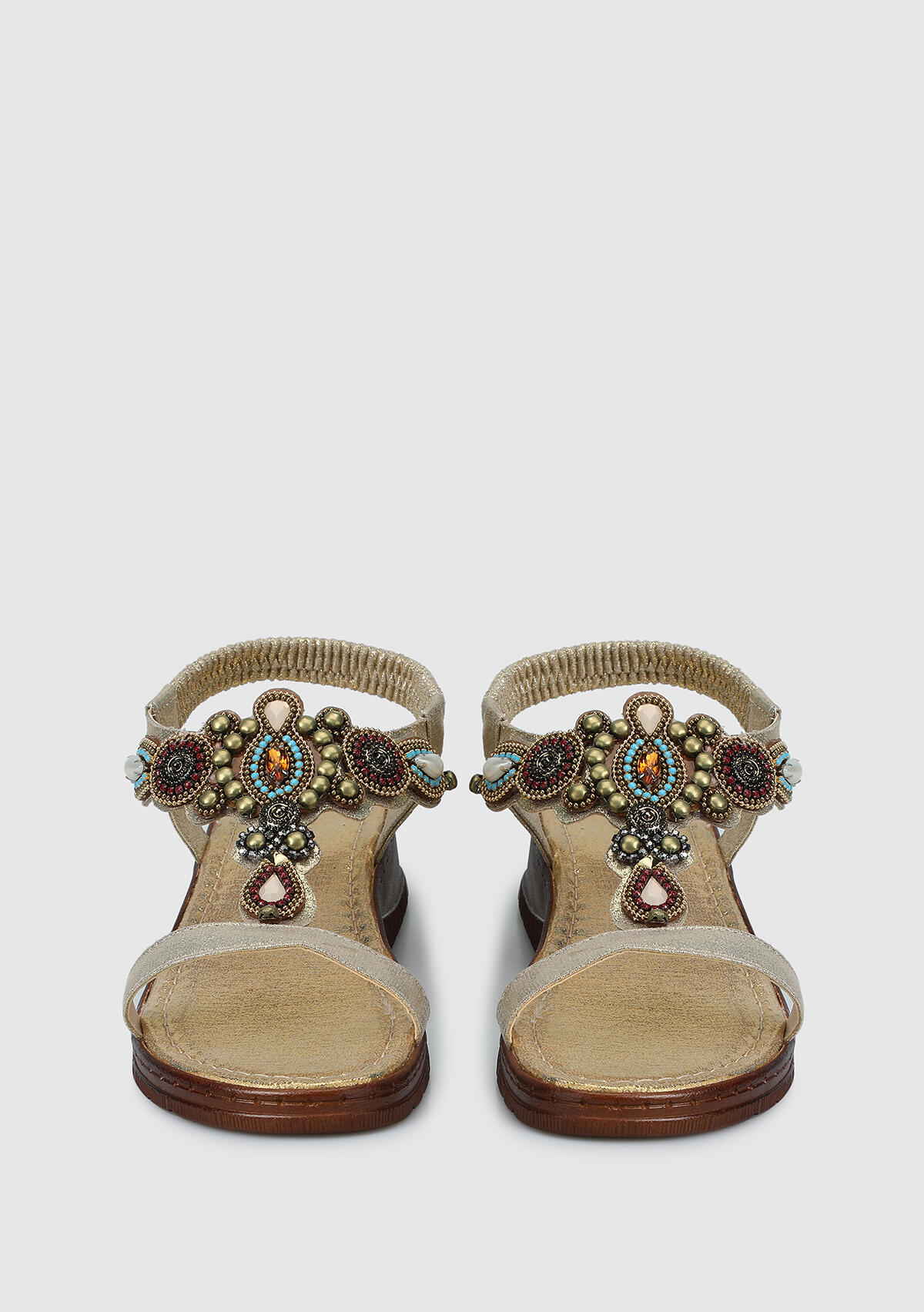 Altın Kadın Düz Sandalet